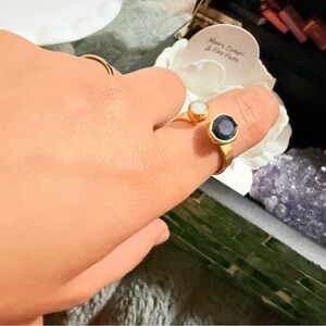 Gold Women's Ring with Blue Gem and White Accent - Subtle Luxe